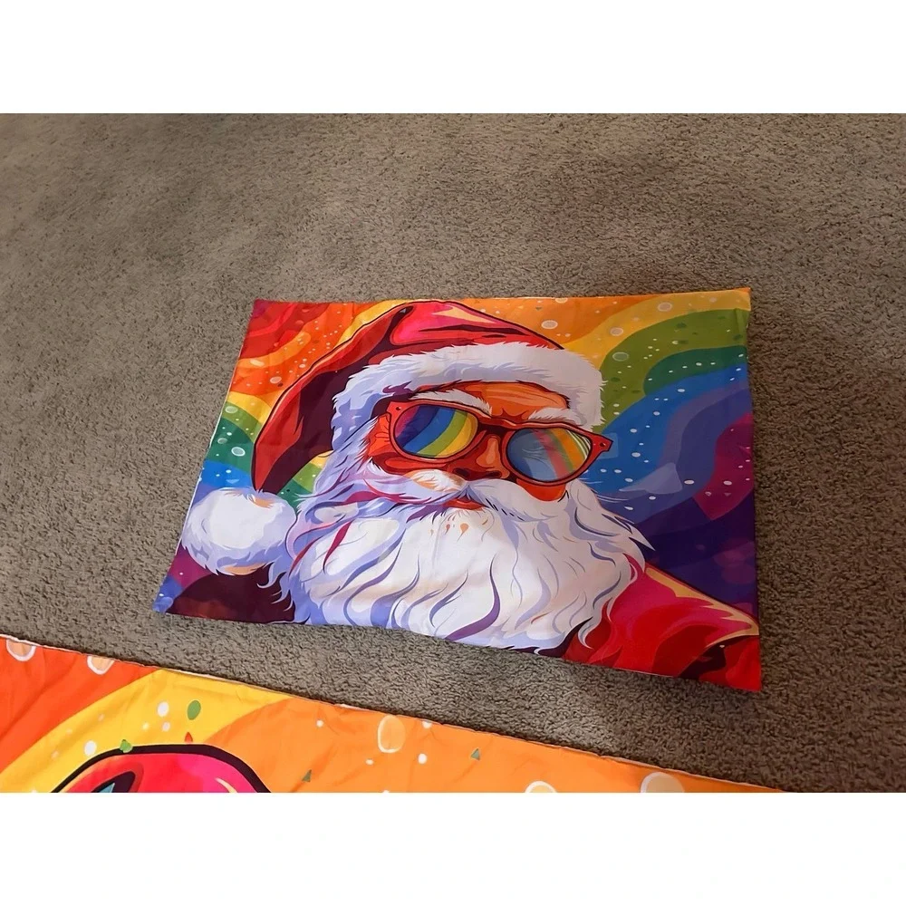 Lunarable‎ Christmas Duvet Cover Set, Xmas with Rainbow Colors Pride Theme Santa